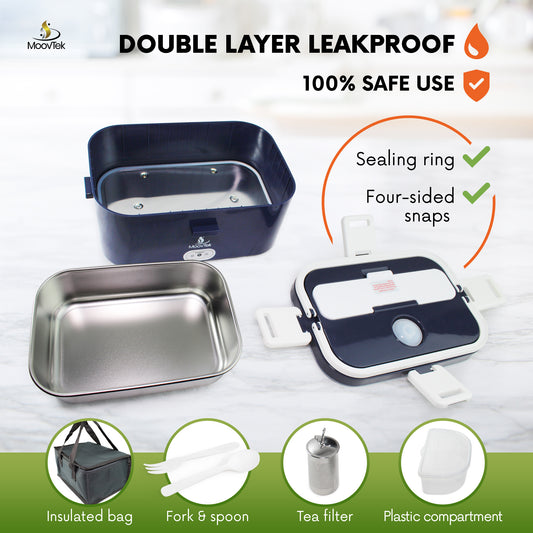 MoovTek Lunch box électrique - Gamelle chauffante 1,8l avec cuve amovible